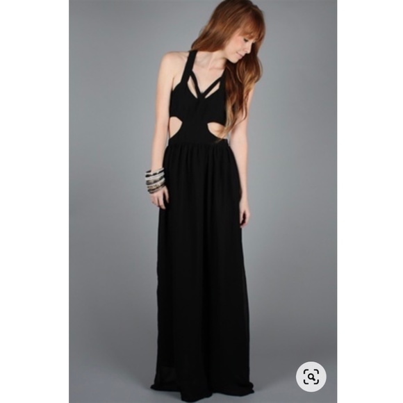 NWT STYLESTALKER 2 4 Black Cut-out Caged Venom Maxi Dress - Picture 1 of 4